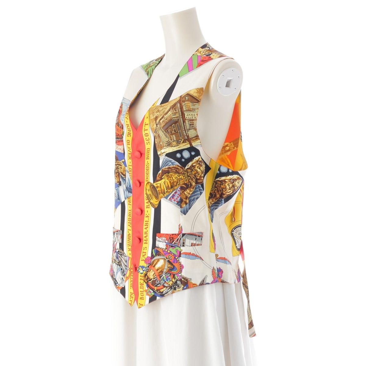 エルメス シルク THE ORIGINAL NEW ORLEANS CREOLE JAZZ 1923 ニューオリンズ ベスト ジレ トップス マルチ 48