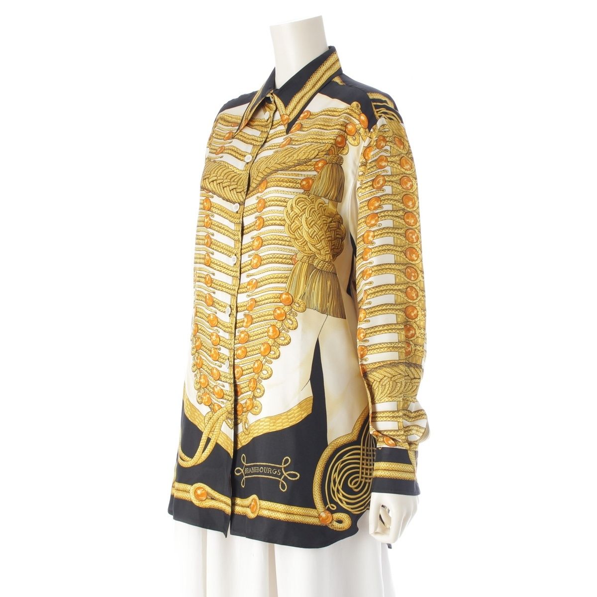 エルメス シルク BRANDEBOURGS ブランデンブルク飾り 長袖シャツ トップス イエロー系 40