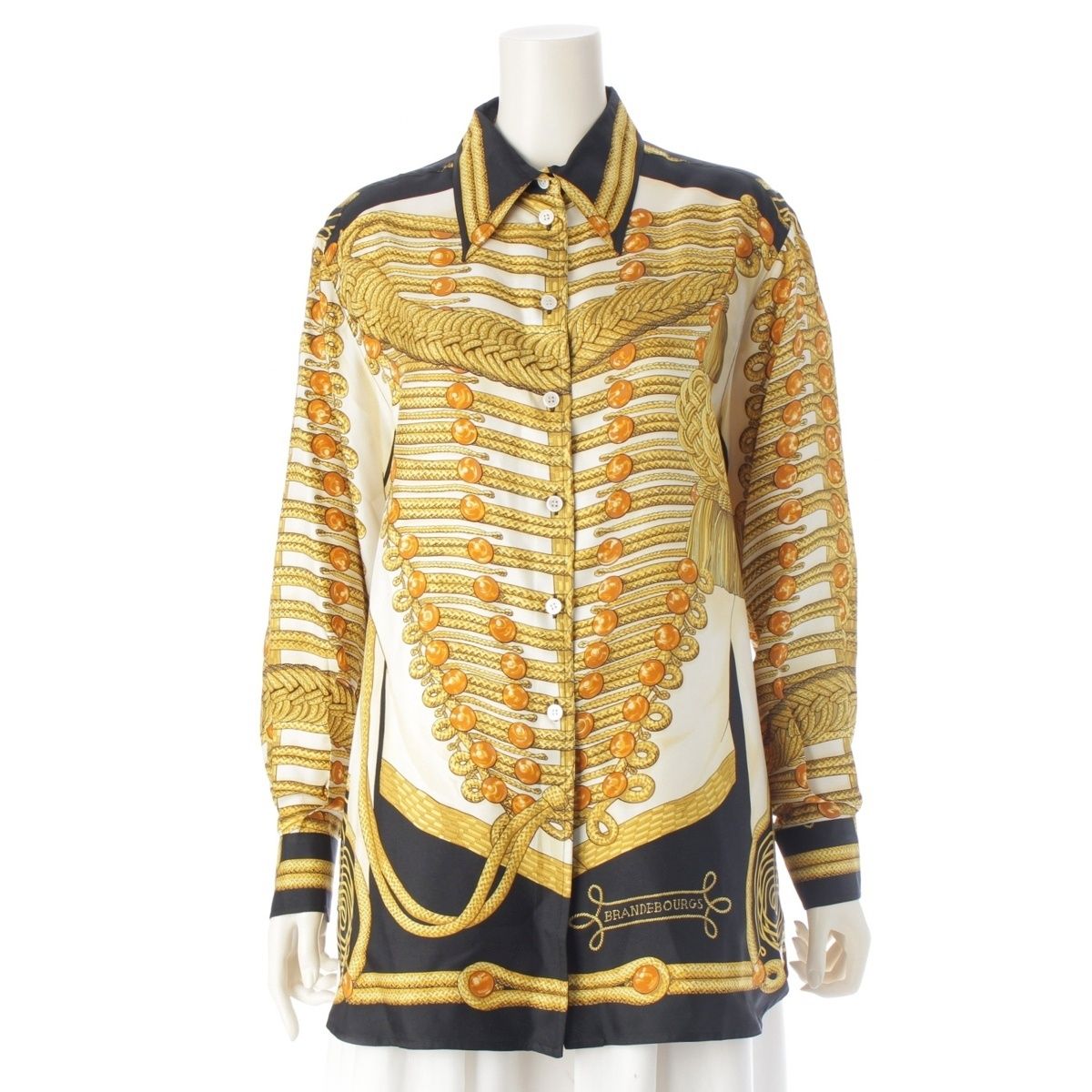 エルメス シルク BRANDEBOURGS ブランデンブルク飾り 長袖シャツ トップス イエロー系 40