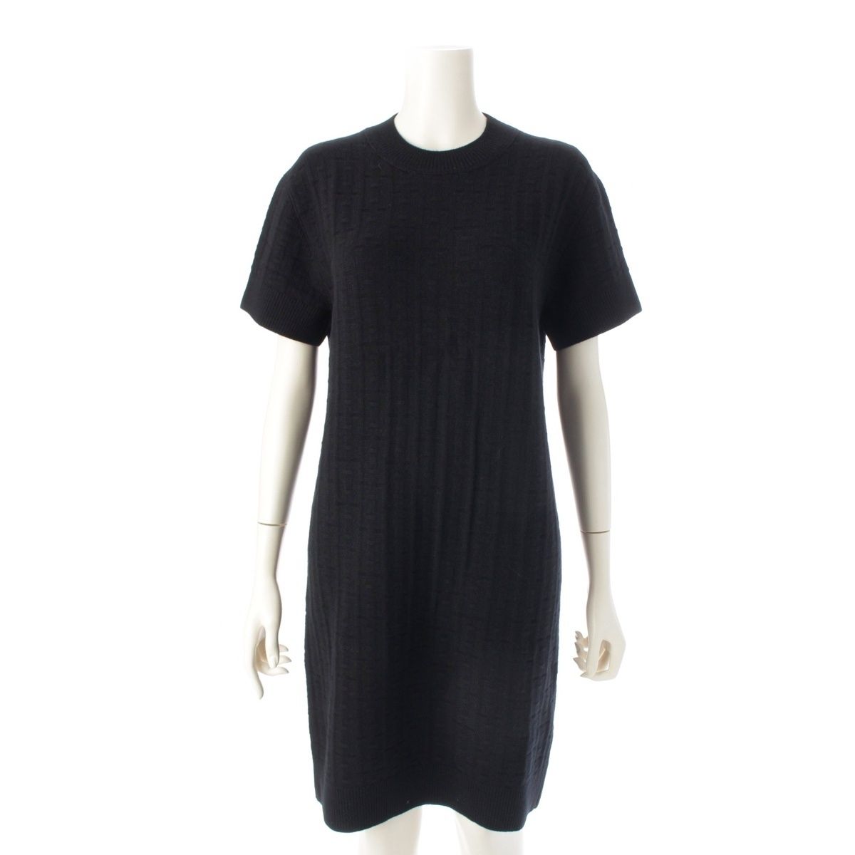 エルメス 23SS ウール Hロゴ ニット 半袖 ワンピース ドレス ブラック 36
