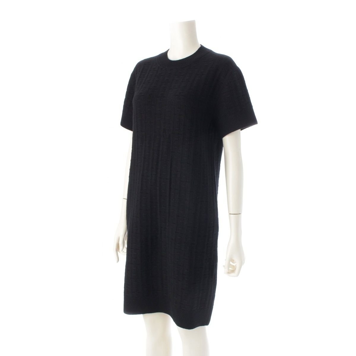 エルメス 23 SS ウール Hロゴ ニット 半袖 ワンピース ドレス ブラック 36