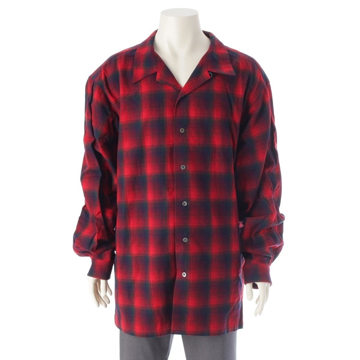 メゾンマルジェラ ペンドルトン PENDLETON 23AW ウール チェック柄 オーバーサイズ 長袖シャツ レッド 46