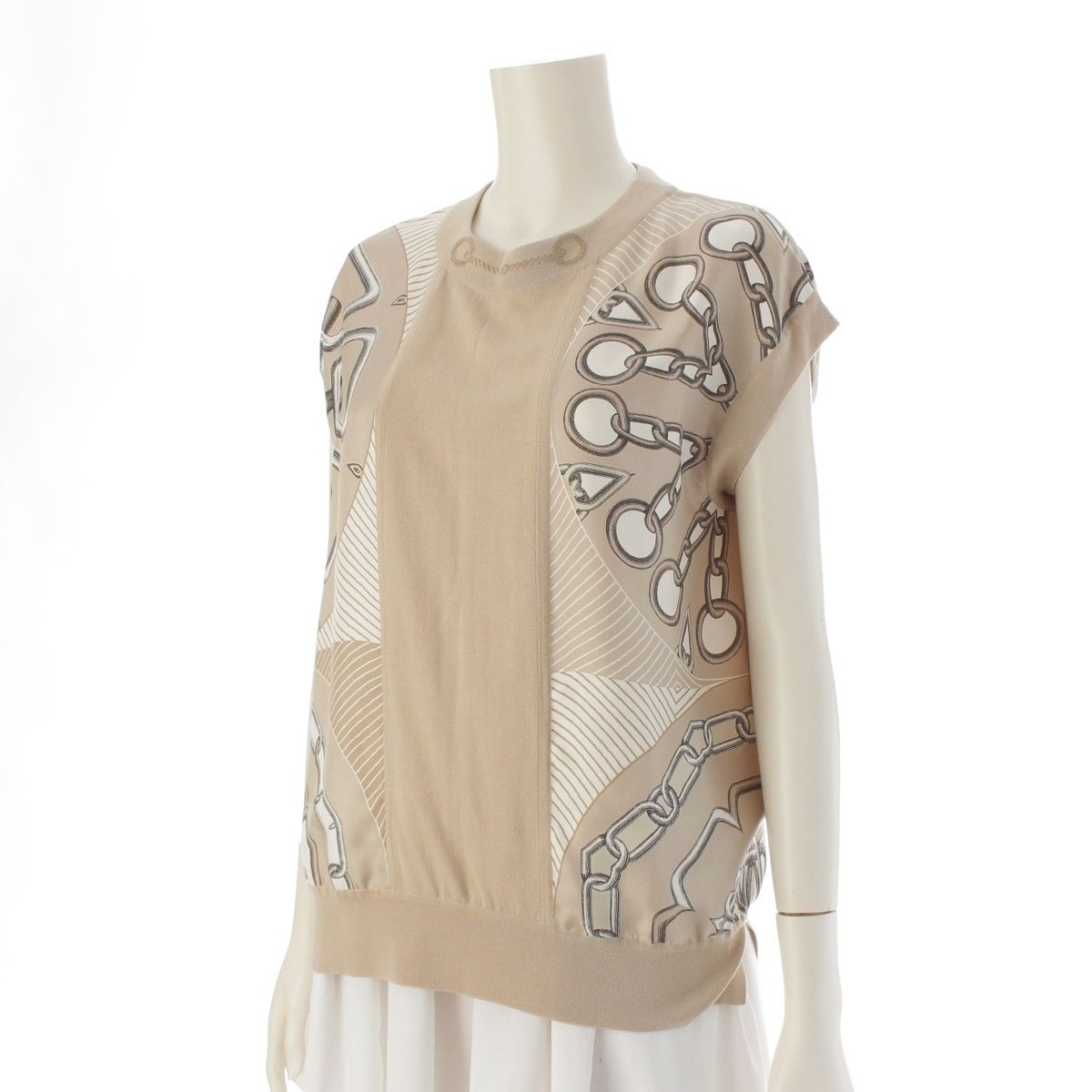 エルメス ウール シルク ニット 切替 カレイドスコープ ツイルレーヌ ノースリーブ トップス H4H2812DW ベージュ 38