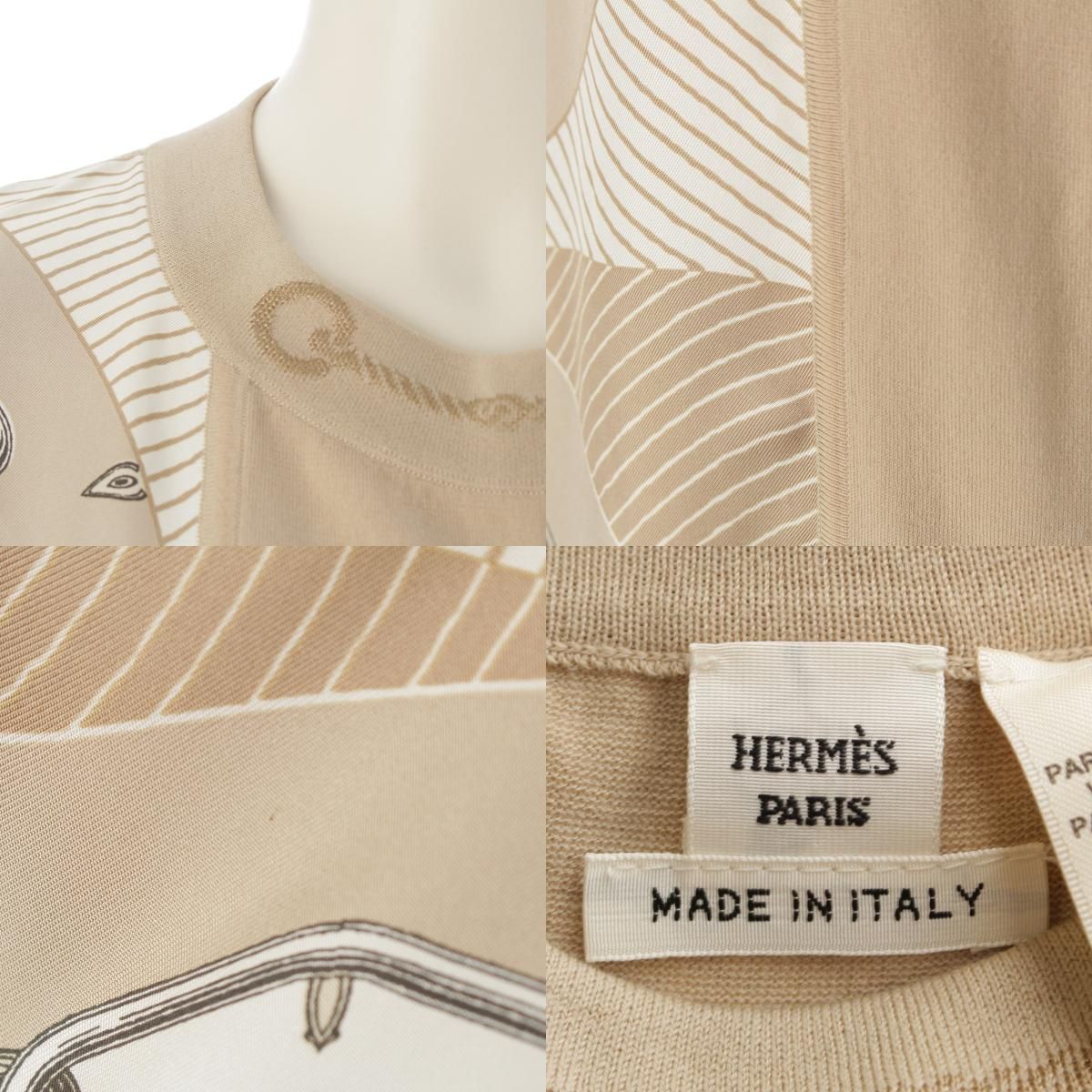  エルメス ウール シルク ニット 切替 カレイドスコープ ツイルレーヌ ノースリーブ トップス ベージュ 38 ノースリーブ ニット セーター