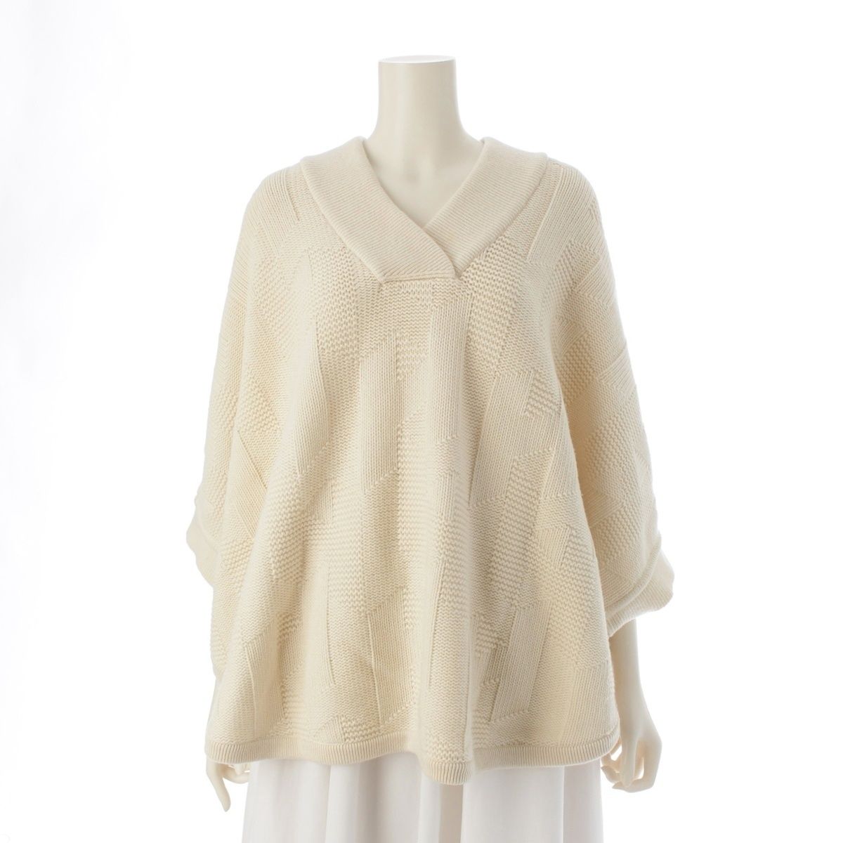 エルメス 23AW ウール ニット セーター Hモチーフ ポンチョ 3H2602D4 アイボリー ホワイト 34