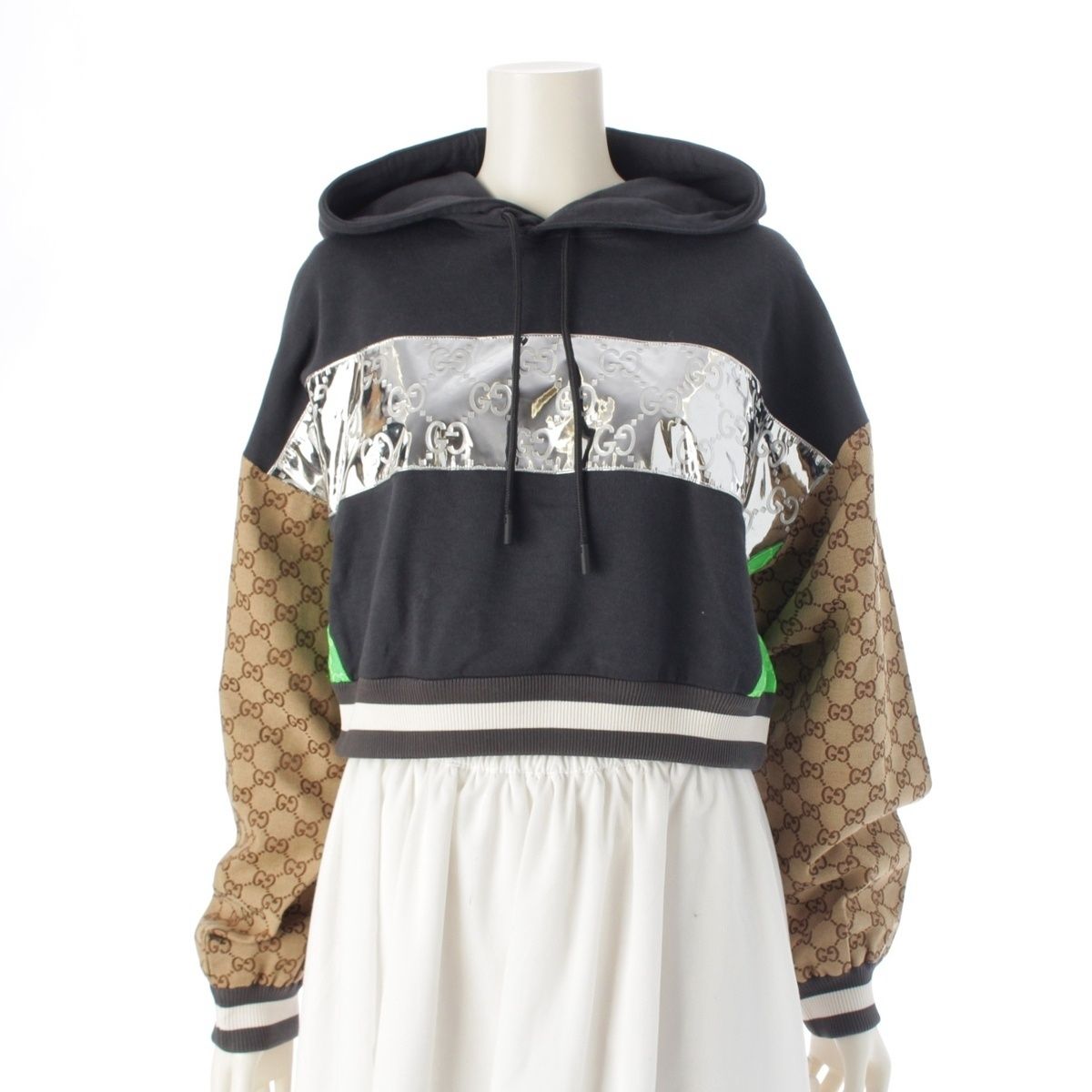 グッチ コットン クロップド フード GG柄 パーカー トップス 753561 マルチ XS