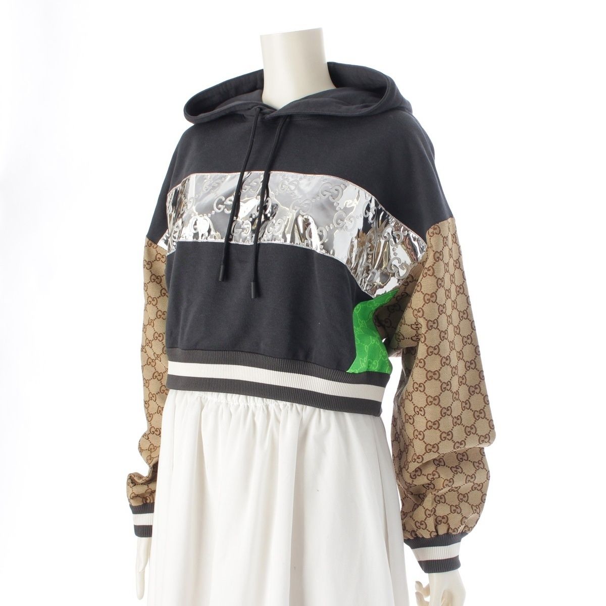 グッチ コットン クロップド フード GG柄 パーカー トップス 753561 マルチ XS