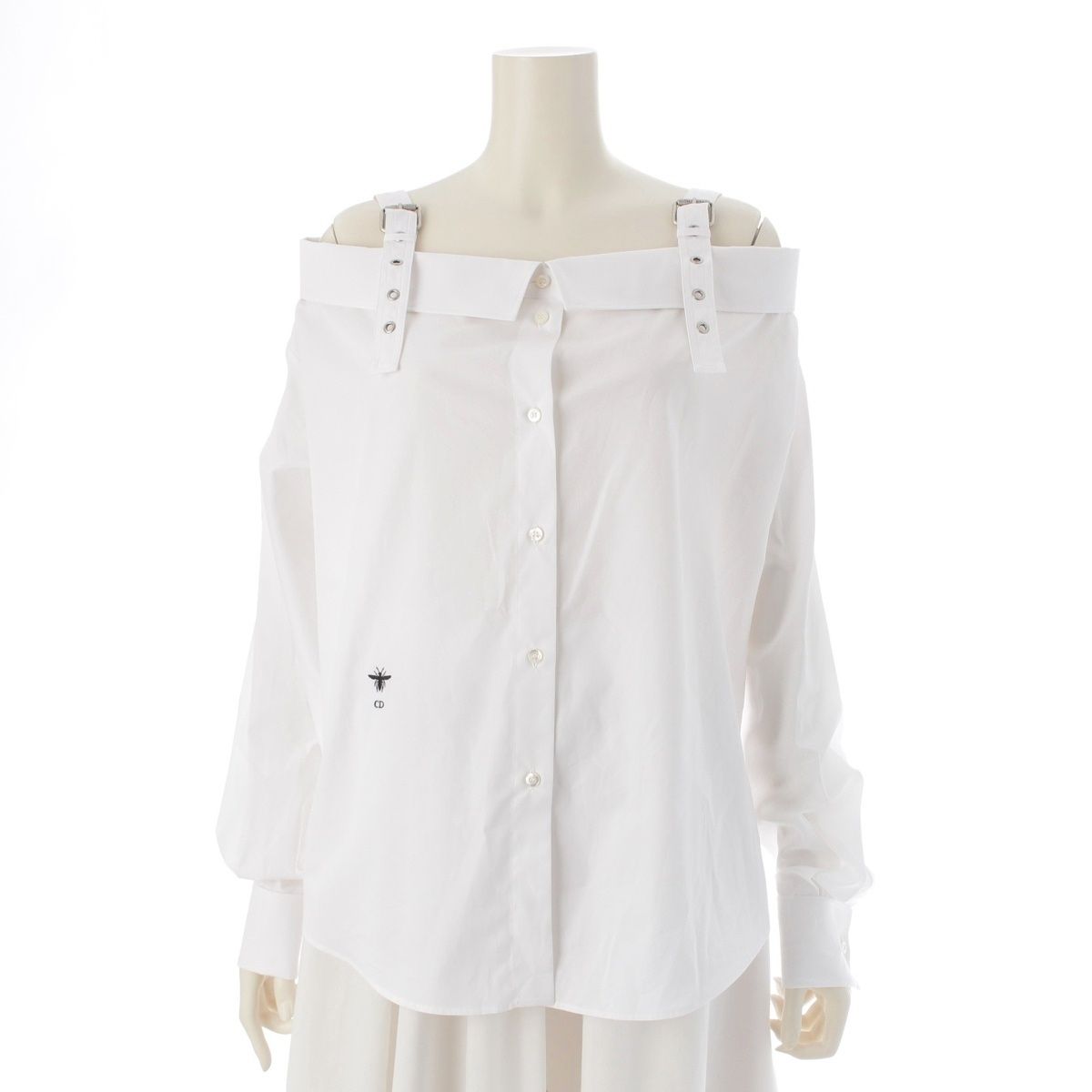 クリスチャンディオール 24-25AW コットンポプリン ビー刺繍 オフショルダー シャツ ブラウス トップス 521B85A3356 ホワイト 40