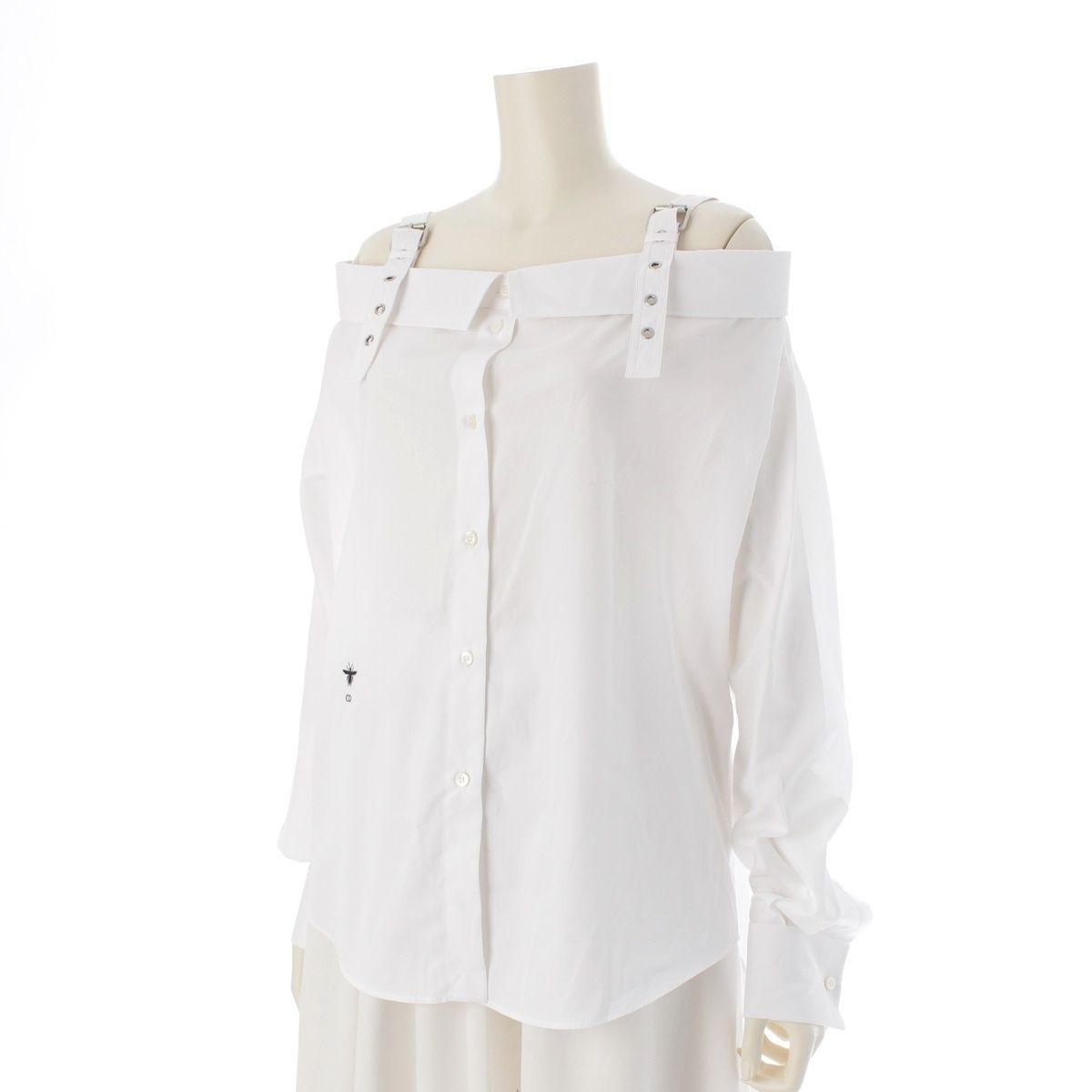クリスチャンディオール 24-25AW コットンポプリン ビー刺繍 オフショルダー シャツ ブラウス トップス 521B85A3356 ホワイト 40