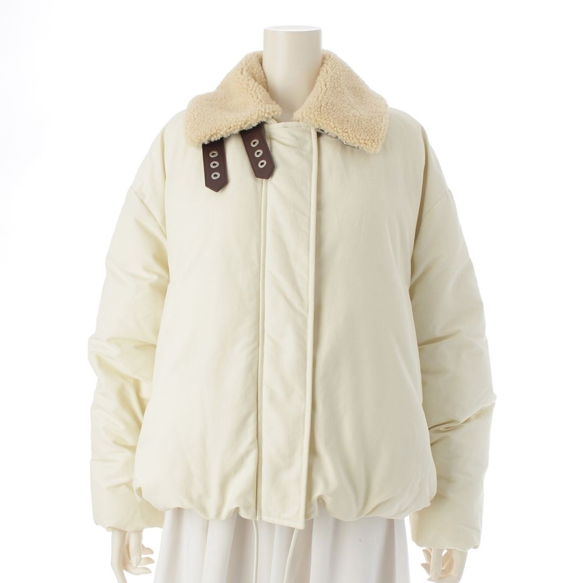 ロエベ コットン ナイロン アナグラム ボア バルーン パファー 中綿 ジャケット アウター S359Y02XCS ホワイト 36