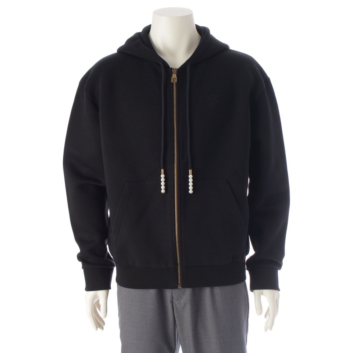 ルイヴィトン 2025 コットン エンブロイダード 刺繍 ジップ フーディ パーカー ジャージ トップス 1AGILP ブラック M