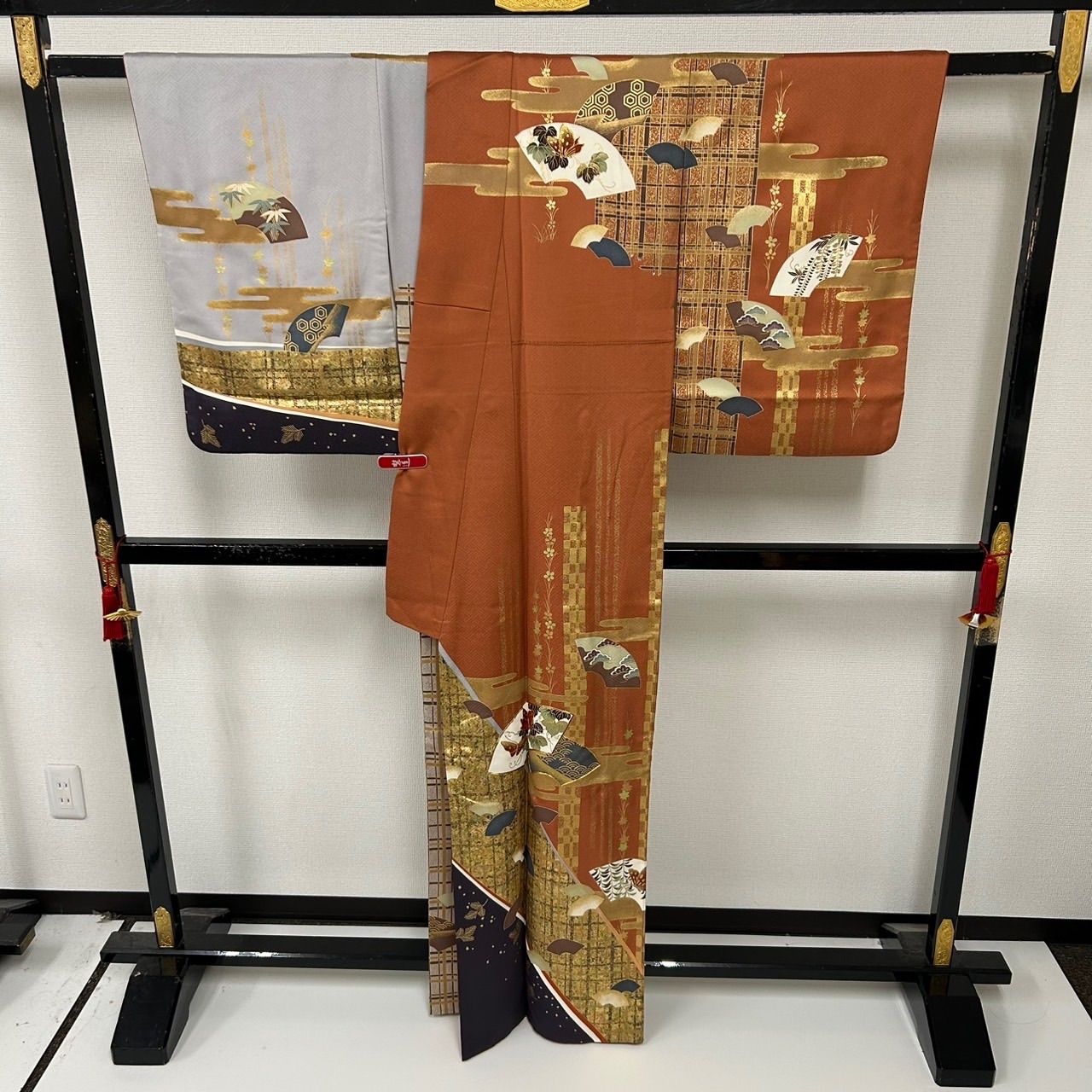  付下げ 豪華金彩 格子にヱ霞 裄66 5 紋無し 訪問着 正絹 着物 MK 1137 訪問着 付け下げ 着物