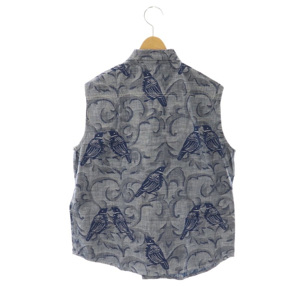 フォーティーファイブアールピーエム 45R 45rpm ジャガード織鳥柄のノースリーブ シャツ スタンド 3 紺 ネイビー AT OS