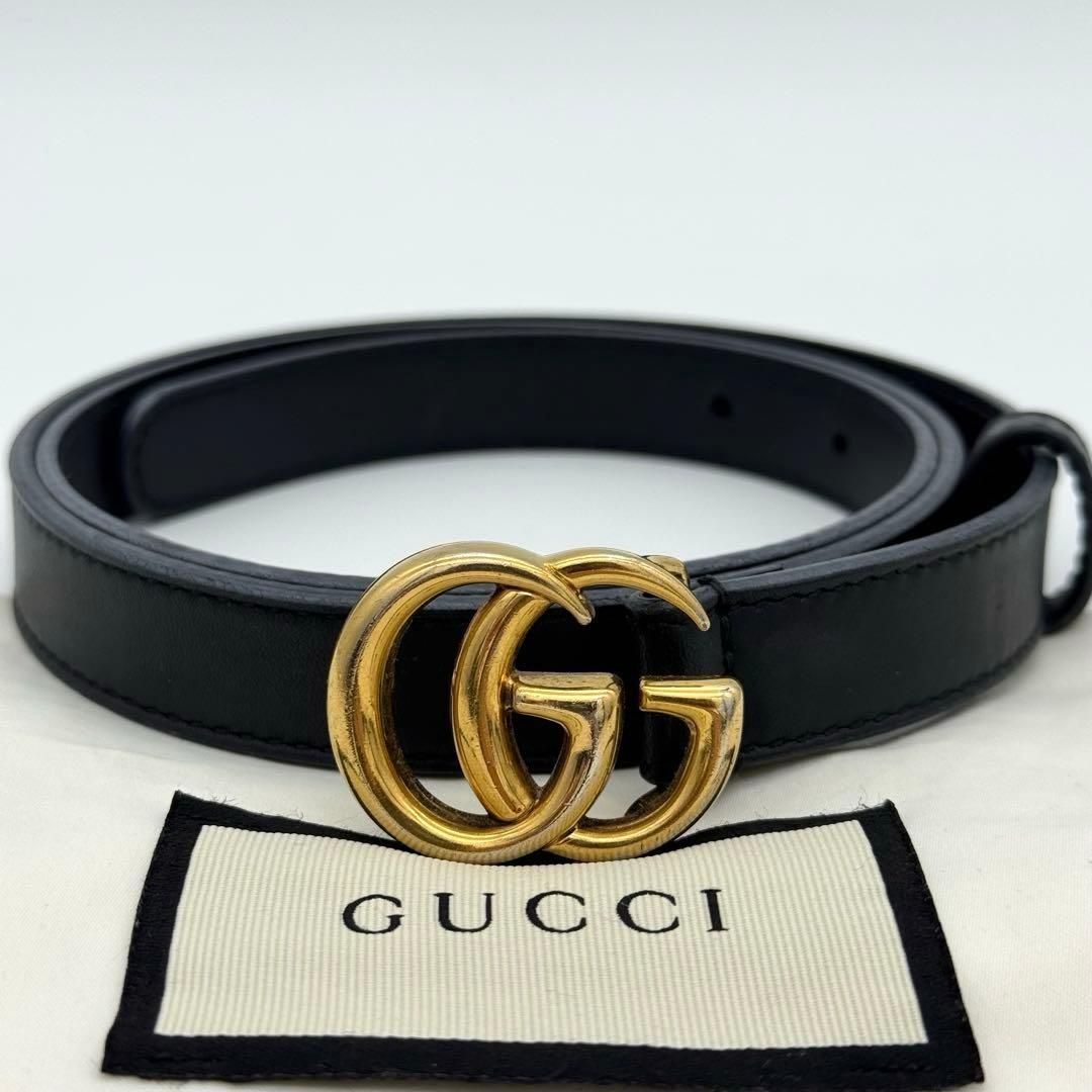 美品 GUCCI グッチ 409417 GGマーモント レザーベルト グッチ ベルト GGマーモント スリム 409417 18YXV 1000 レザー メッキ