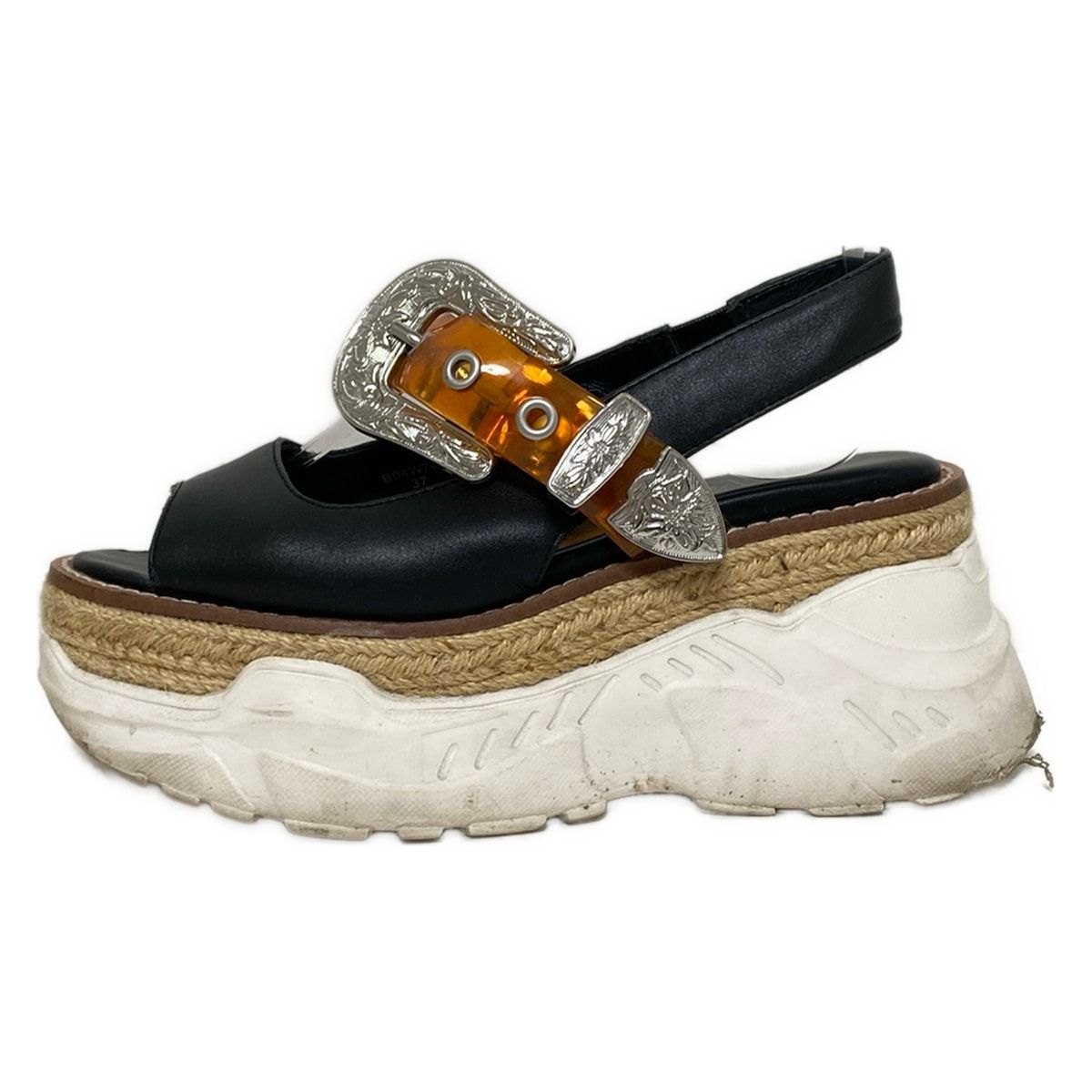 Maison MIHARA メゾンミハラヤスヒロ サンダル 37 レディース - 黒×ブラウン プラットフォーム レザー