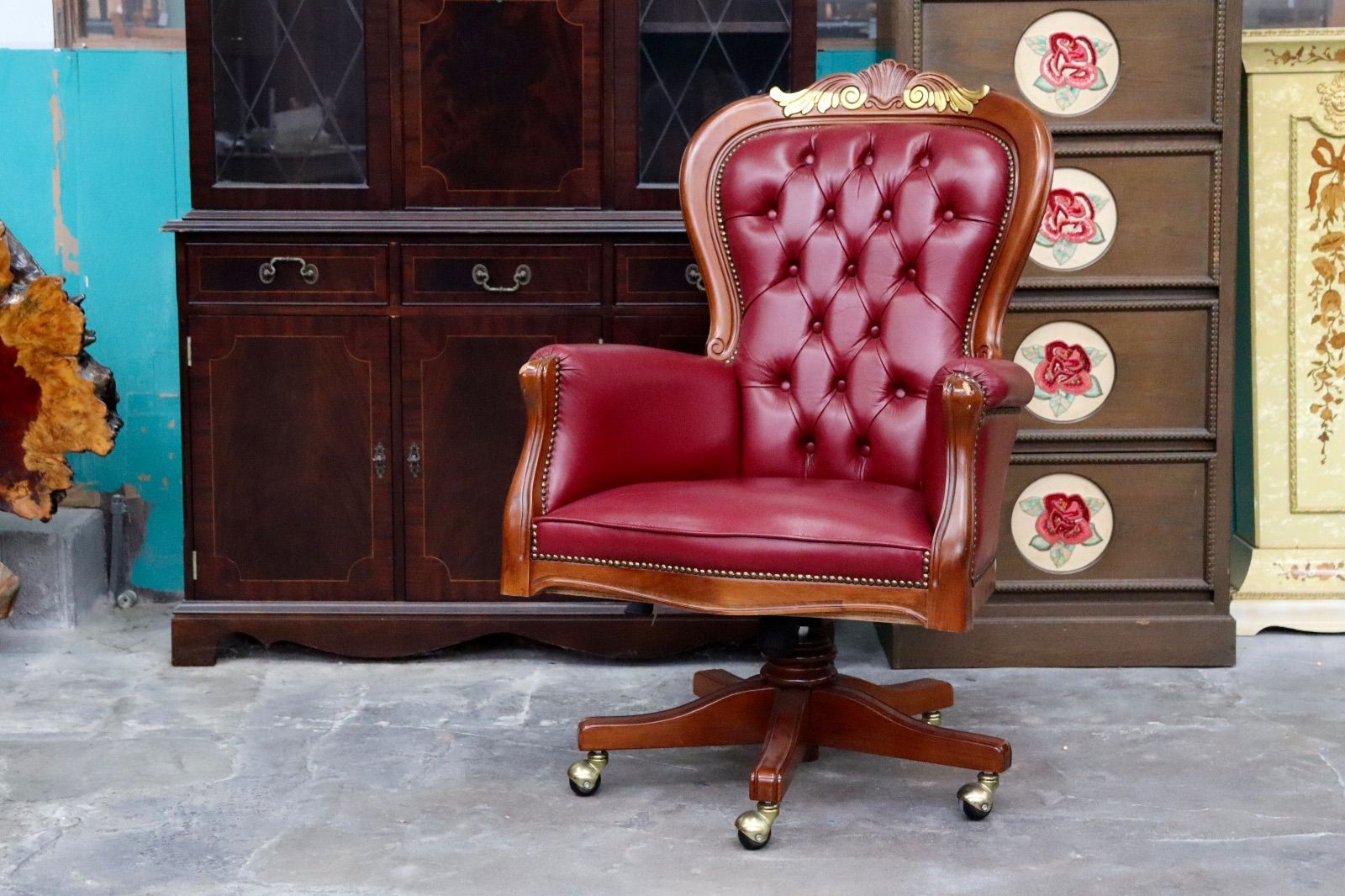 GMIK602 チェスターフィールド パーソナルチェア デスクチェア アームチェア オフィスチェア 本革 回転式 エレガント クラシック