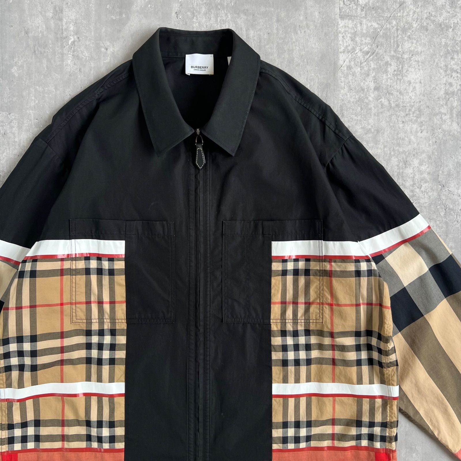 【新品】 BURBERRY GOLF ナイロン ジャケット シャツ ダブルジップ BURBERRY / バーバリー パッチワーク チェックコットン ジップアップ