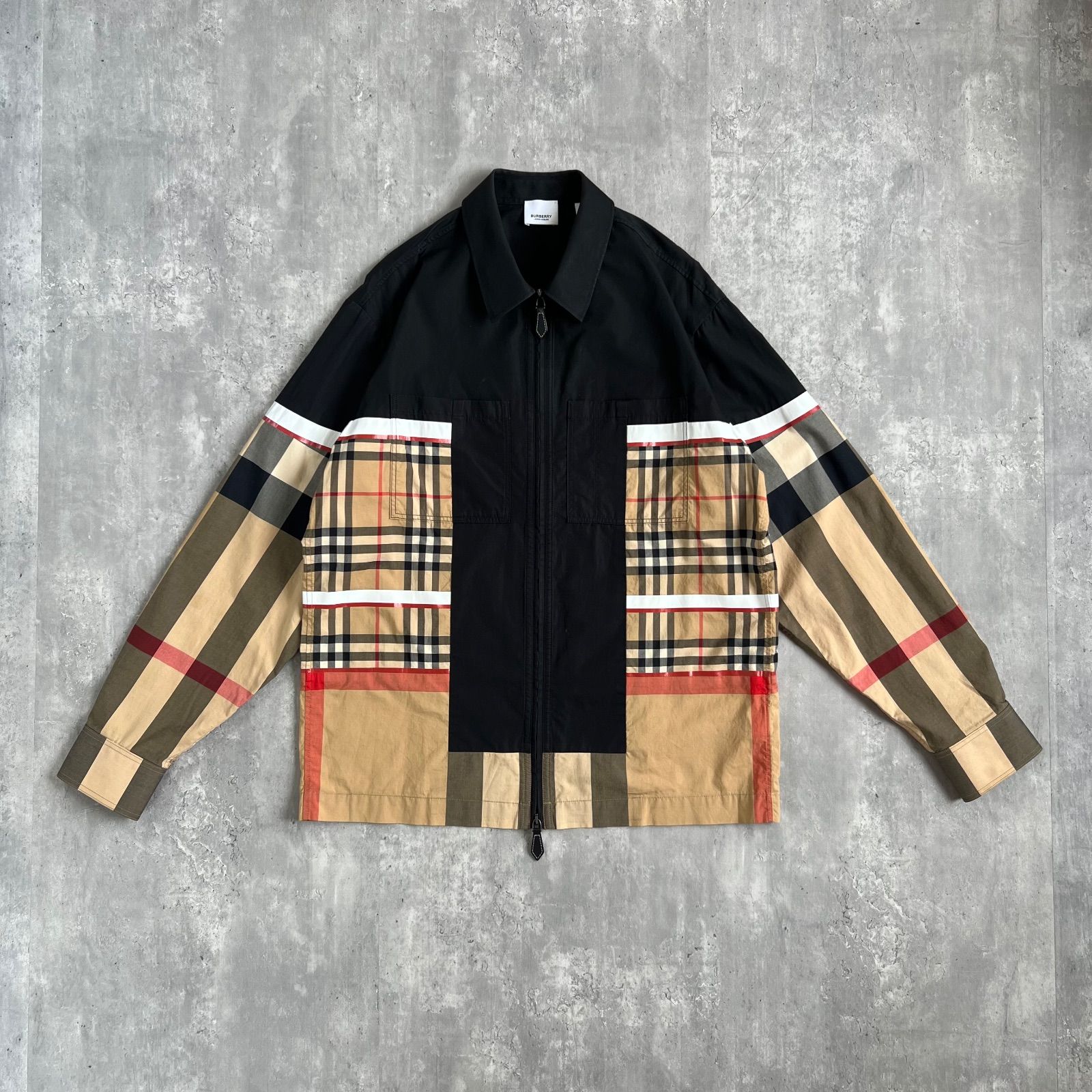BURBERRY バーバリー パッチワーク チェックコットン ジップアップシャツ ライトジャケット ダブルジップ Sサイズ ベージュ