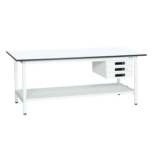 5営業日で発送 サカエ 軽量作業台KAタイプ 抗菌加工 キャビネット3段付 中板付 1200×600×740mm KA-126CTMW 2228268