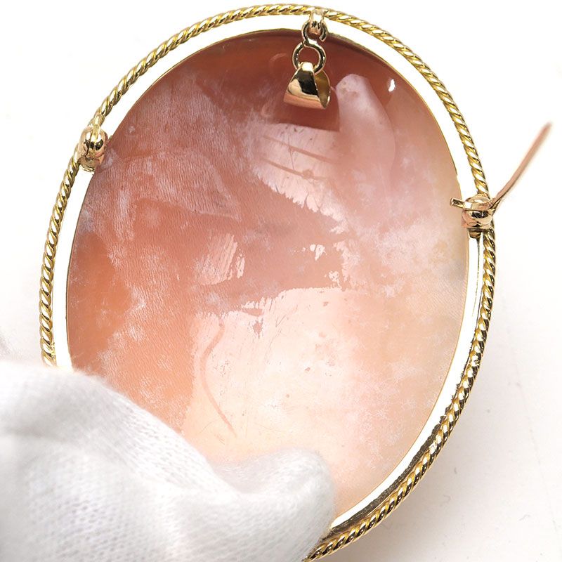 シェルカメオブローチ K18YG 女性 横顔 ペンダントトップ兼用 - メルカリ