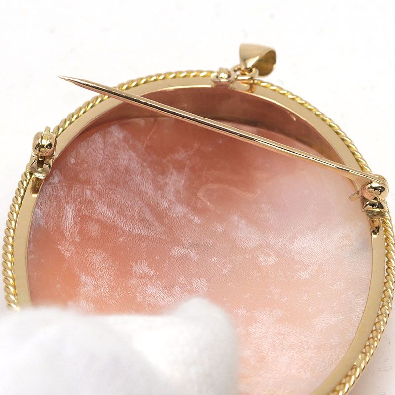 シェルカメオブローチ K18YG 女性 横顔 ペンダントトップ兼用 - メルカリ