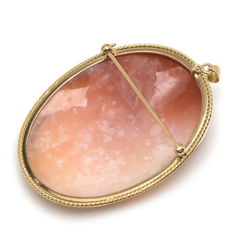 シェルカメオブローチ K18YG 女性 横顔 ペンダントトップ兼用 - メルカリ