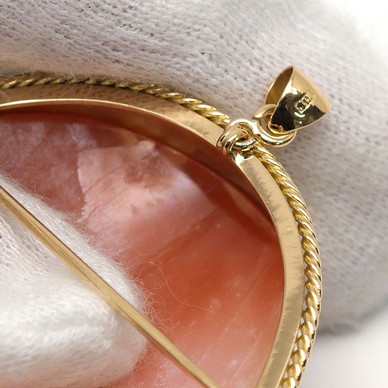 シェルカメオブローチ K18YG 女性 横顔 ペンダントトップ兼用 - メルカリ