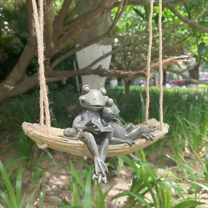 置物 オブジェ ガーデンオブジェ カエル ガーデンオーナメント ブランコ 樹脂 かえる グリーン グレー 庭 ガーデンデコ インテリア かわいい 4-7