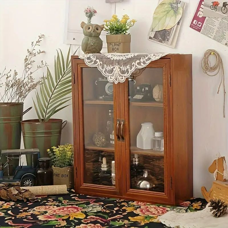 木製 ヴィンテージ調 キャビネット 収納 ダブルドア付き ウォールナット 魅力的 お洒落 カントリー 北欧 ナチュラル 棚付き 食器収納 小物収納 4 7
