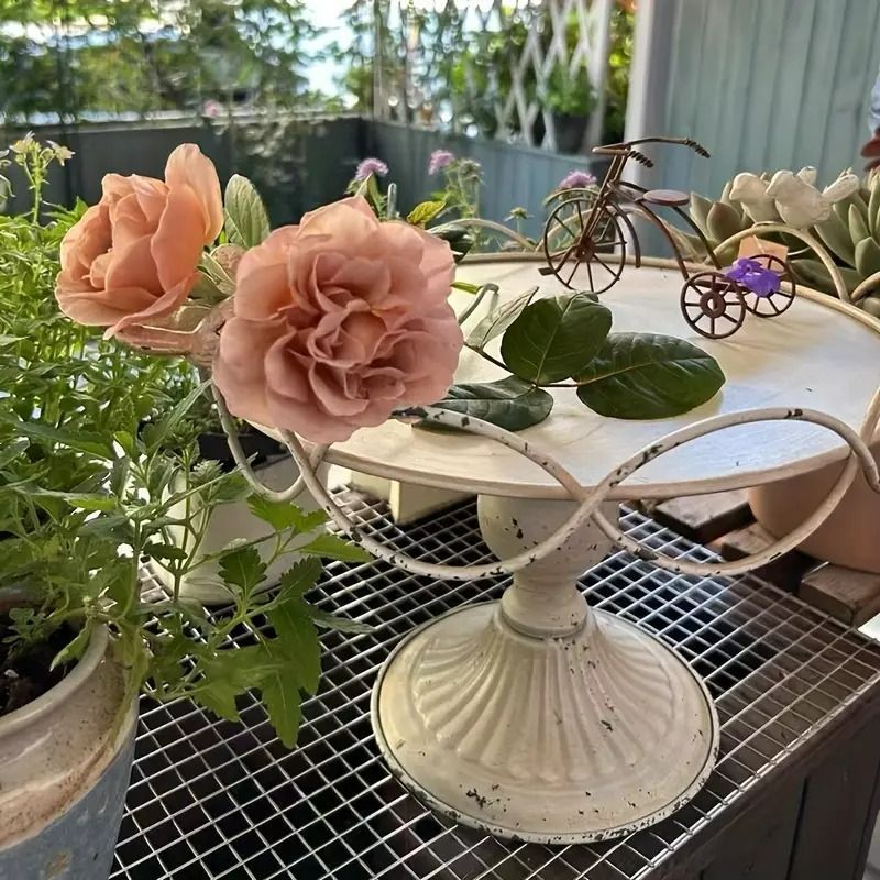 ヴィンテージ調 植木鉢台 花台 フラワーポット ヨーロピアン エレガント 白 鉄 鳥 バード アニマル 軽量 ガーデニング ガーデンデコレーション 4-7