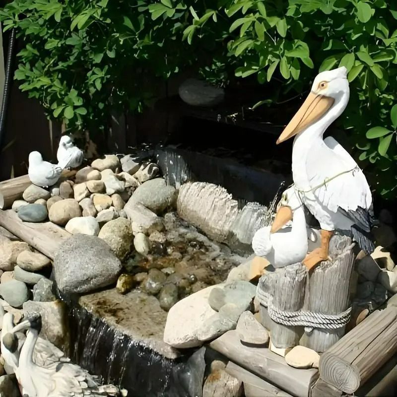 置物 オブジェ ペリカン ガーデンオブジェ 2羽 アニマル 動物 鳥 像 樹脂 リアル インパクト インテリア 彫刻 卓上 ディスプレイ 装飾 かわいい お洒落 ホームデコ 4-7