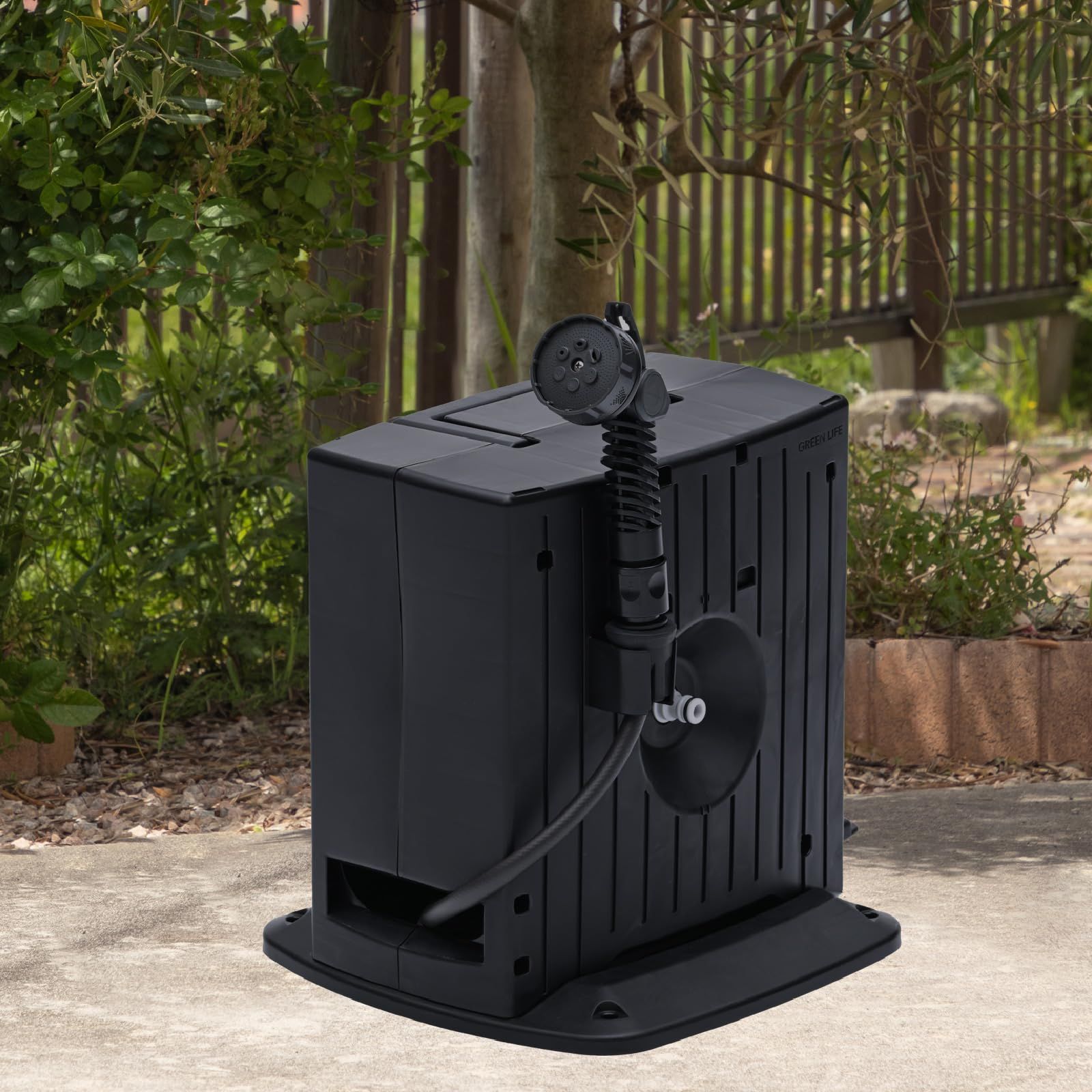 グリーンライフ ホース ホースリール 20m ペダルを踏めば自動巻き コンパクト収納 ブラック×, image size:1600x1600