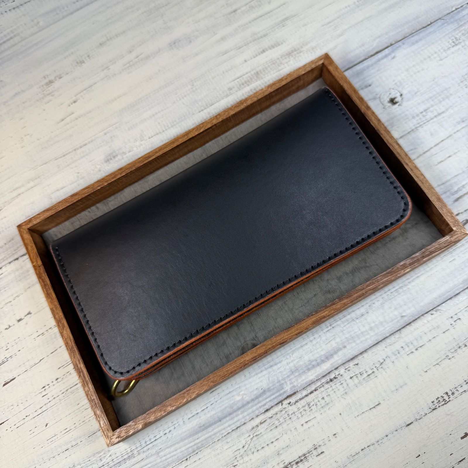 トラッカーウォレット ロング 3層】 ブラック 茶芯 ゴールド