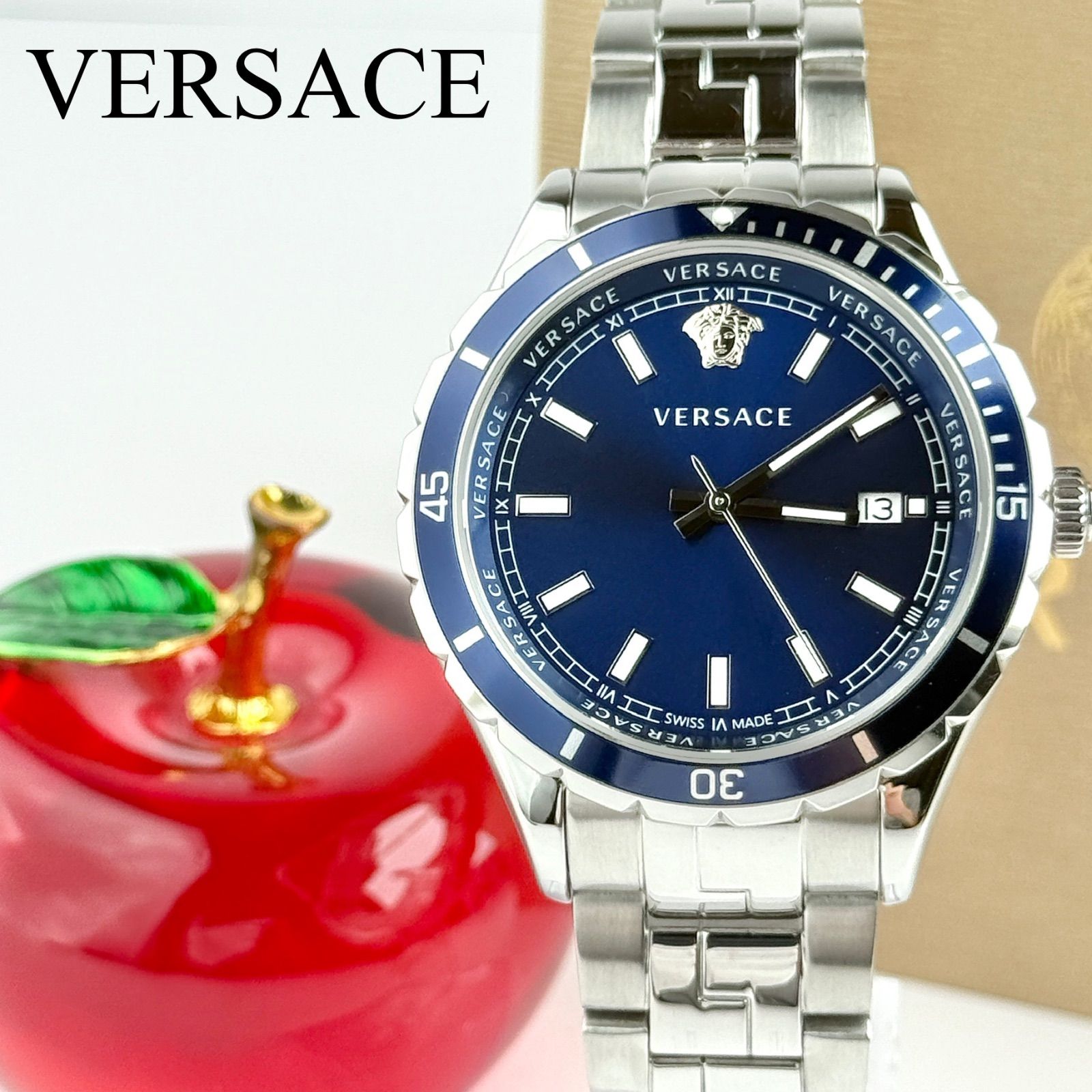 【稼働/新品電池】ヴェルサーチ　メデューサ　ウォッチ　腕時計　メンズ 美品】ヴェルサーチ ヘレニウム メデューサ 新品電池 メンズ 腕時計