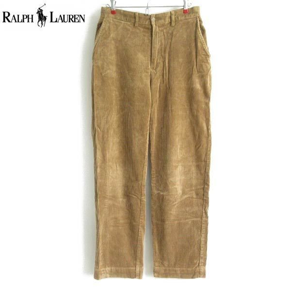 90s POLO ポロ ラルフローレン 太畝 コーデュロイ パンツ W30 茶系 ノータック スラックス コールテン ビンテージ D143-25-0021XVW