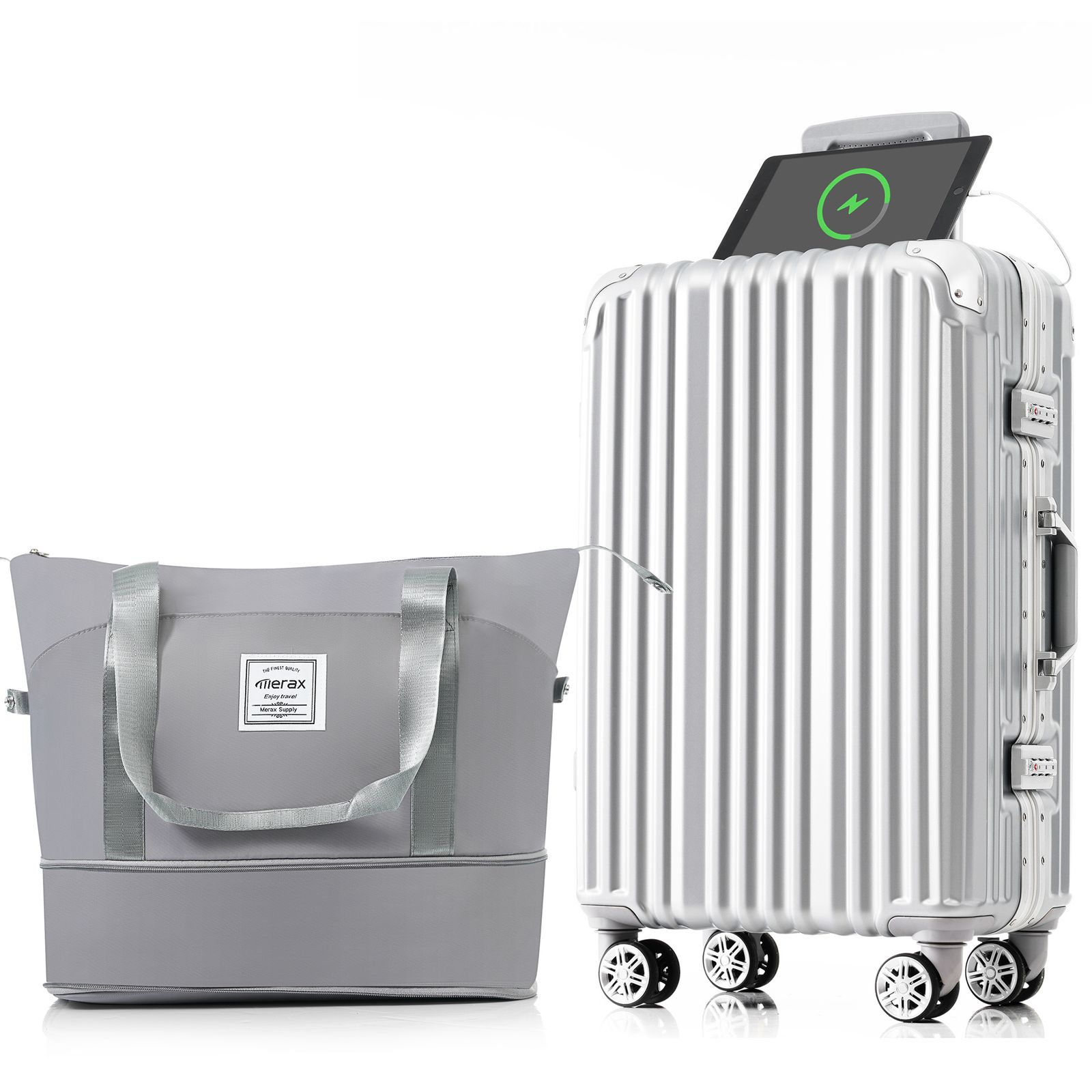 スーツケース Mサイズ アルミ ストッパー付き USBポートドリンクホルダー キャリーケース キャリーバッグ 3日 7日 中型 トートバッグ ハンドバッグ レディース バッグ 手提げ 軽量 大容量 軽い かばん a4バッグ ショルダー