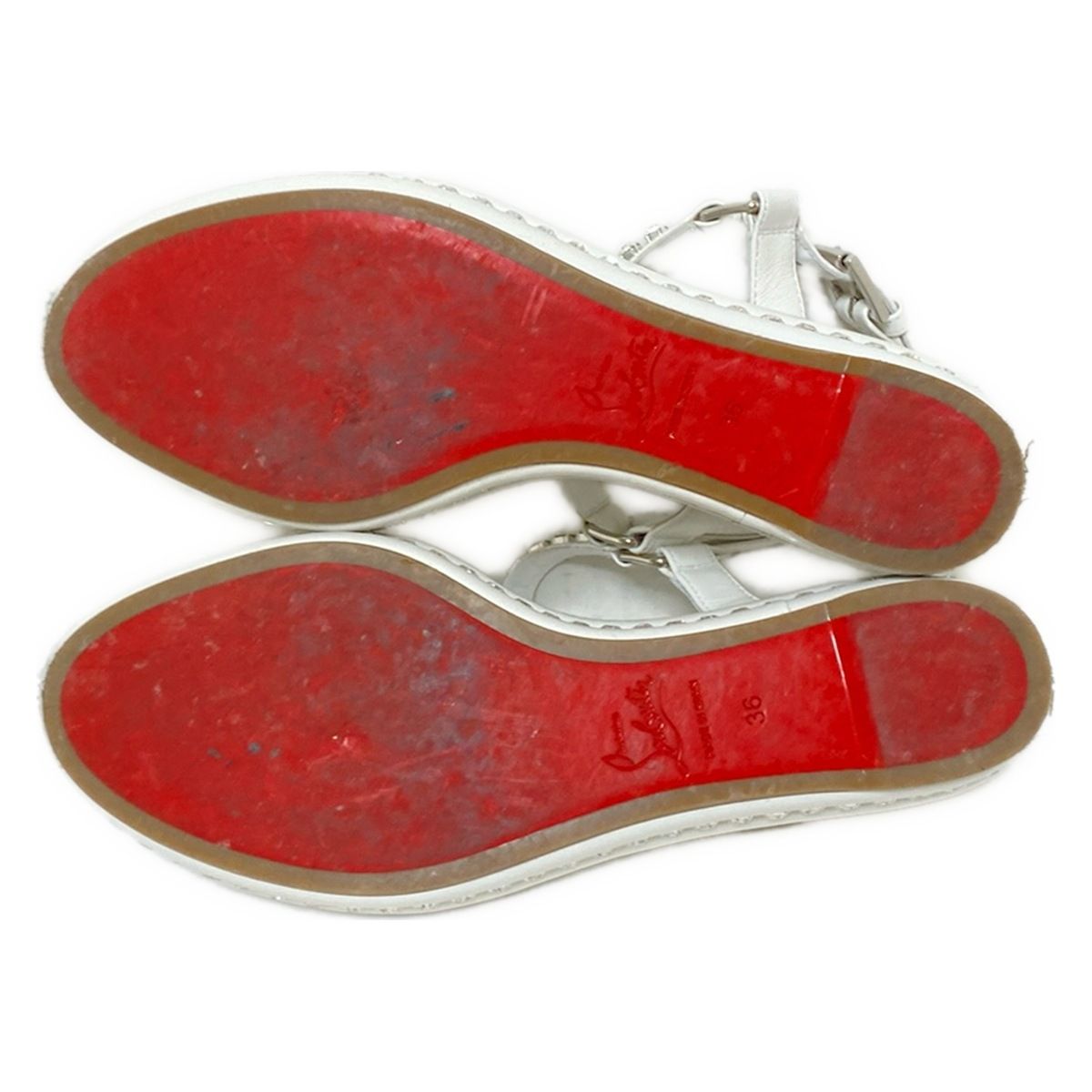  クリスチャンルブタン サンダル 36 レディース - 白 ビジュー レザー サンダル サンダル ミュール