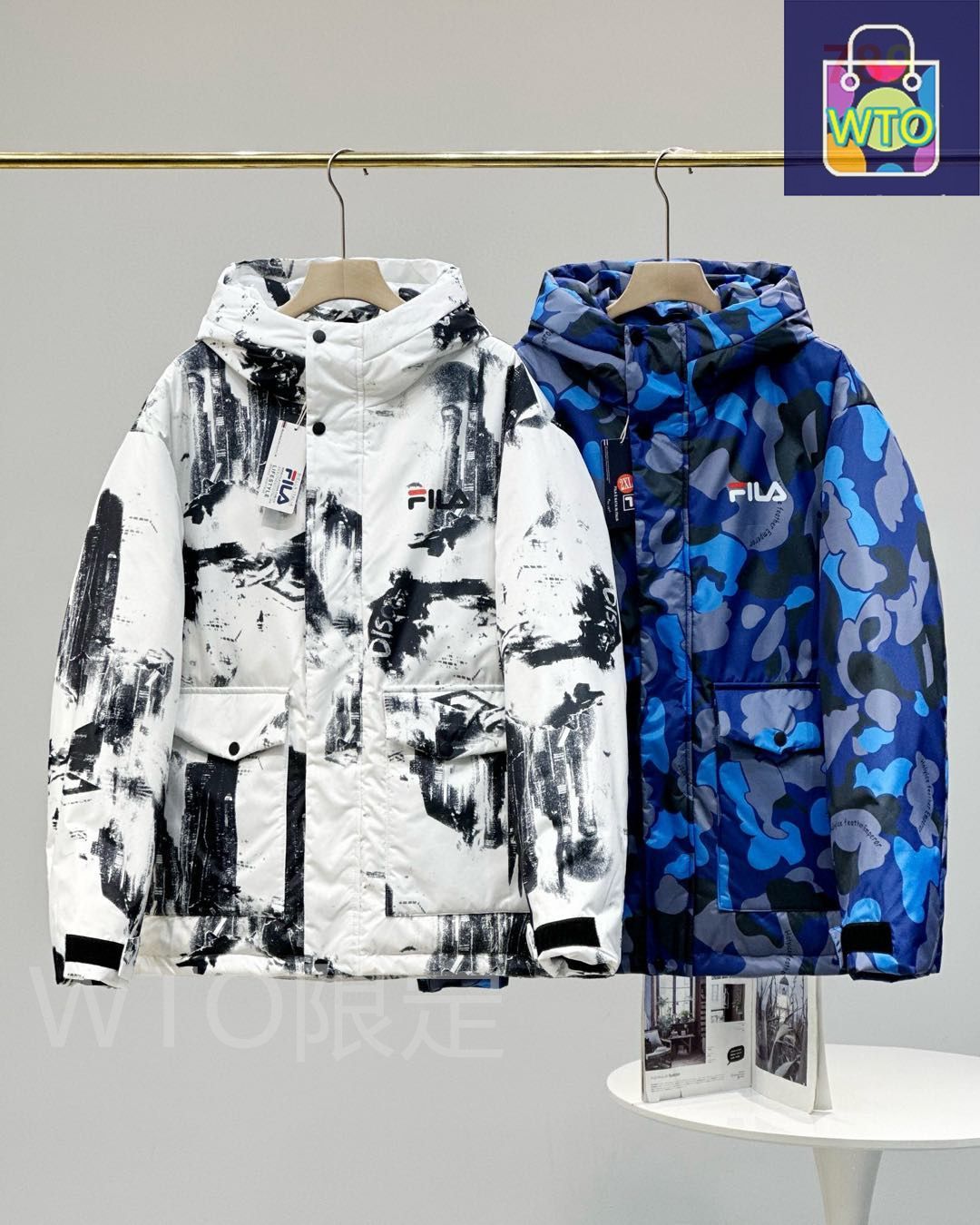 今日 FILA FUSION フィラフュージョン リメイクダウンジャケット カップルサイズ対応 90 グレーダックダウン充填ダウンジャケット アウター トップス