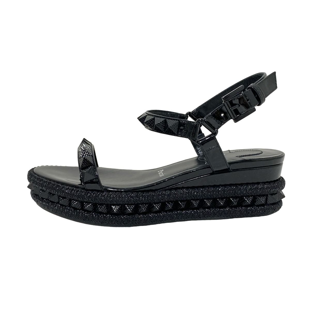クリスチャンルブタン サンダル 36 レディース 黒 スタッズ オープントゥ ウェッジソール レザー