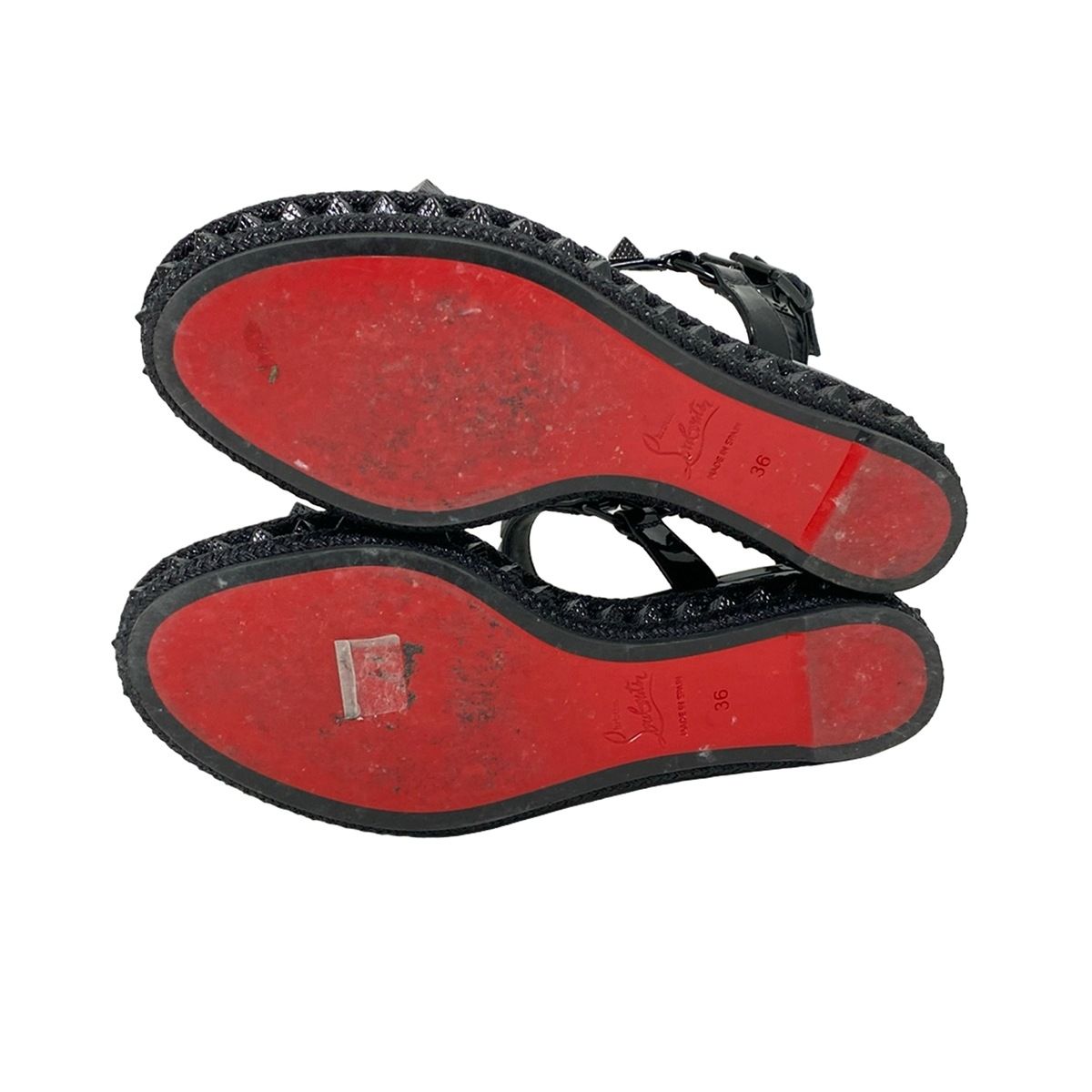  クリスチャンルブタン サンダル 36 レディース - 黒 スタッズ オープントゥ ウェッジソール レザー サンダル サンダル ミュール