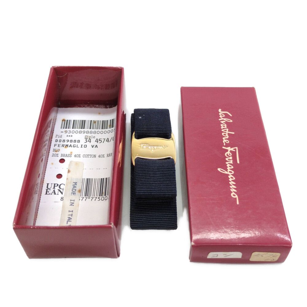 Salvatore Ferragamo サルヴァトーレフェラガモ ゴールド金具 ヴァラリボン バレッタヘア ネイビー×ゴールド ♀ B レディース 596176