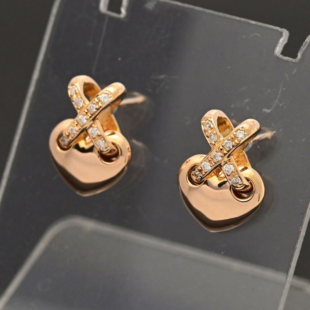 0.05 ct FD ハートモチーフ･ダイヤモンドピアス K 18 PG 750-3.7 g ピンクゴールド 翌日配送可 ♀ N レディース 595960