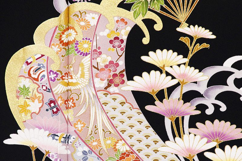  記念感謝祭 仕立無料 特撰正倉院祝い波熨斗図黒留袖 図案家協会優秀図案 京友禅本加工手描き染 本金彩創作品 黒留袖 着物