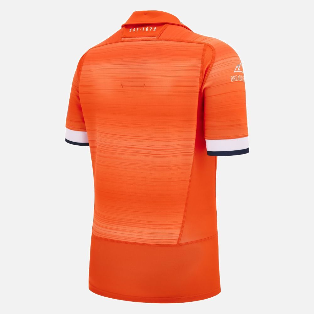 マクロン ラグビー エディン 2025 ボディフィット アウェイ マッチ シャツ ジャージ オレンジ 白 ホワイト 青 ブルー モデル 日本未発売