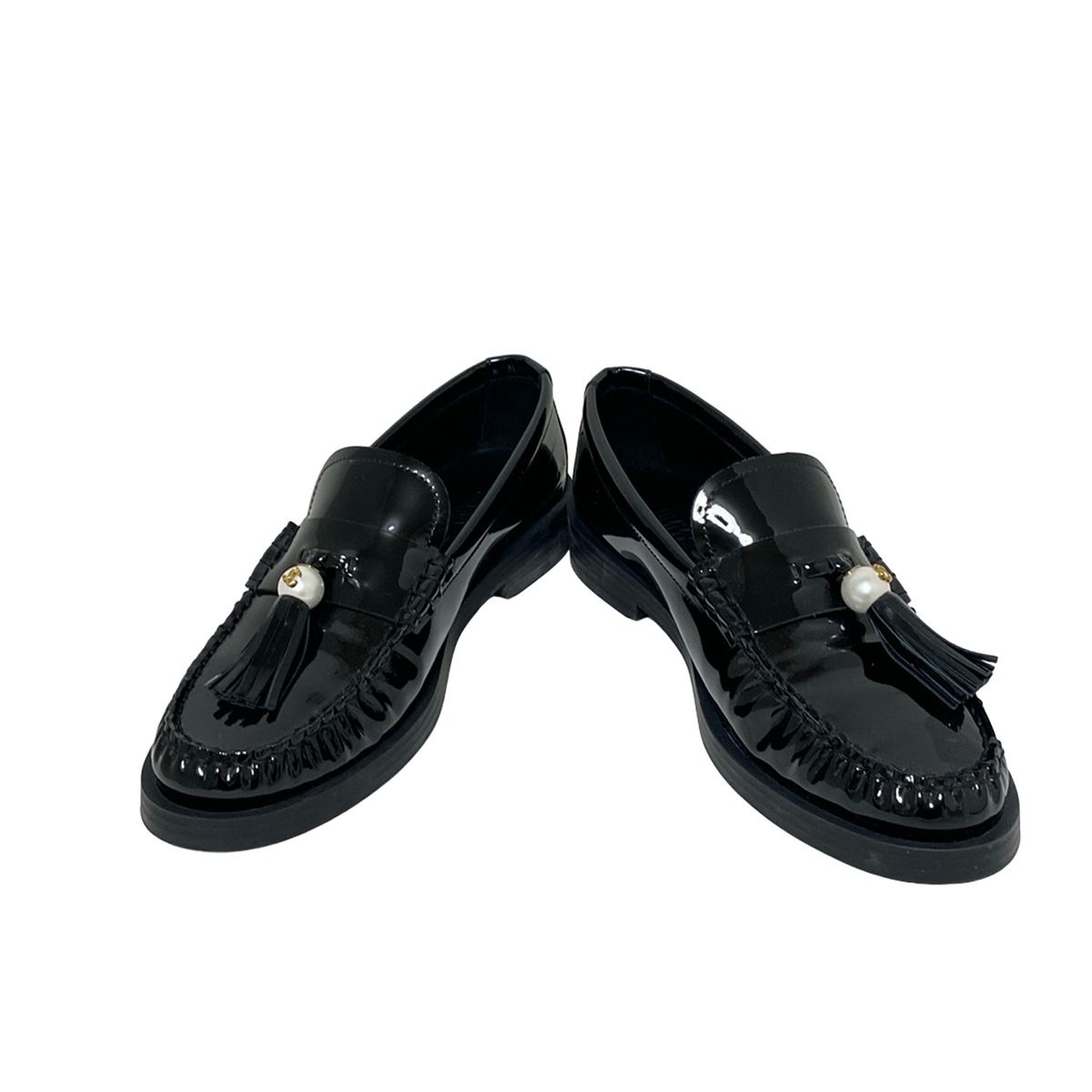 JIMMY CHOO ジミーチュウ ローファー 37 レディース - 黒 パール レザー