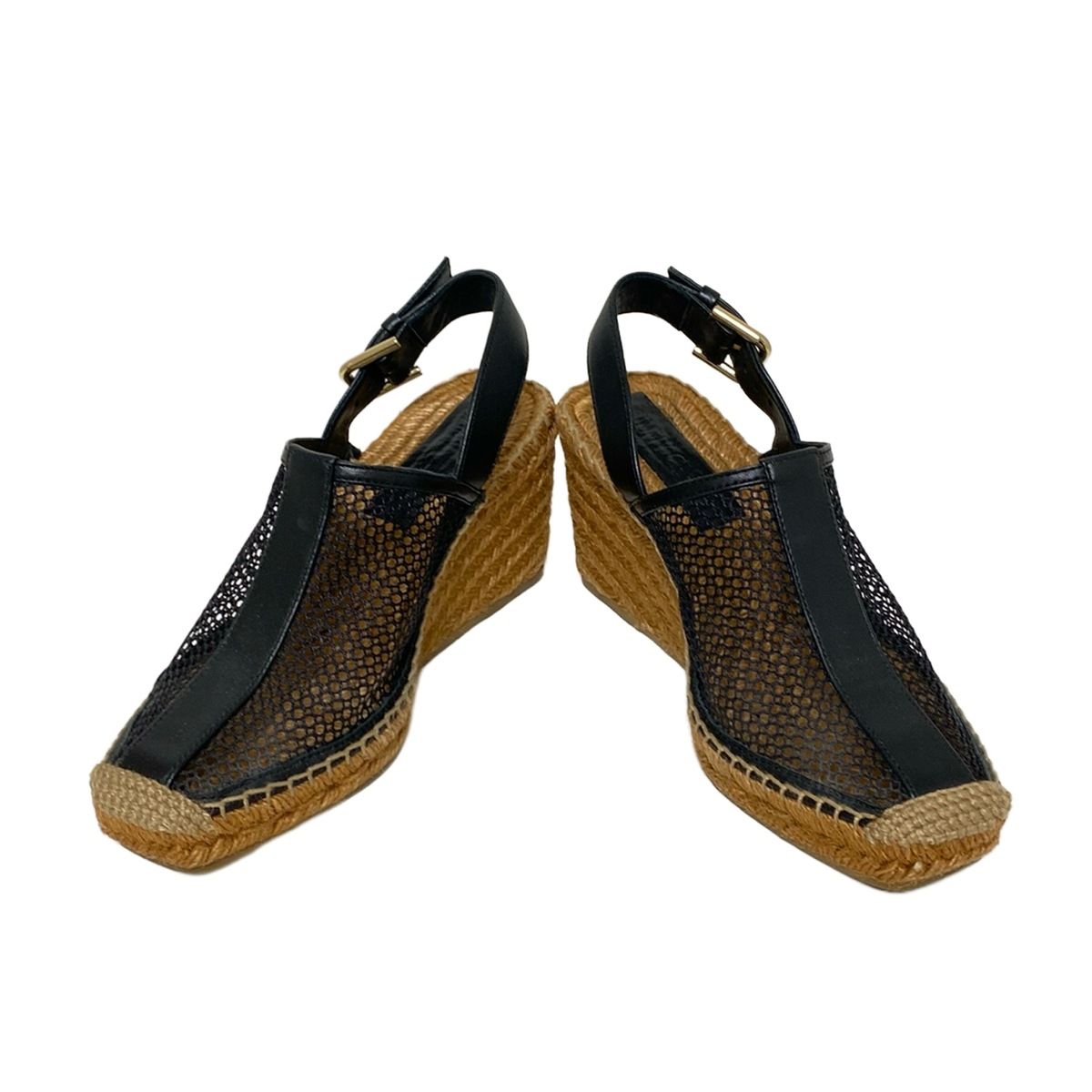 JIMMY CHOO ジミーチュウ サンダル 35 レディース - 黒 ウェッジソール メッシュ レザー