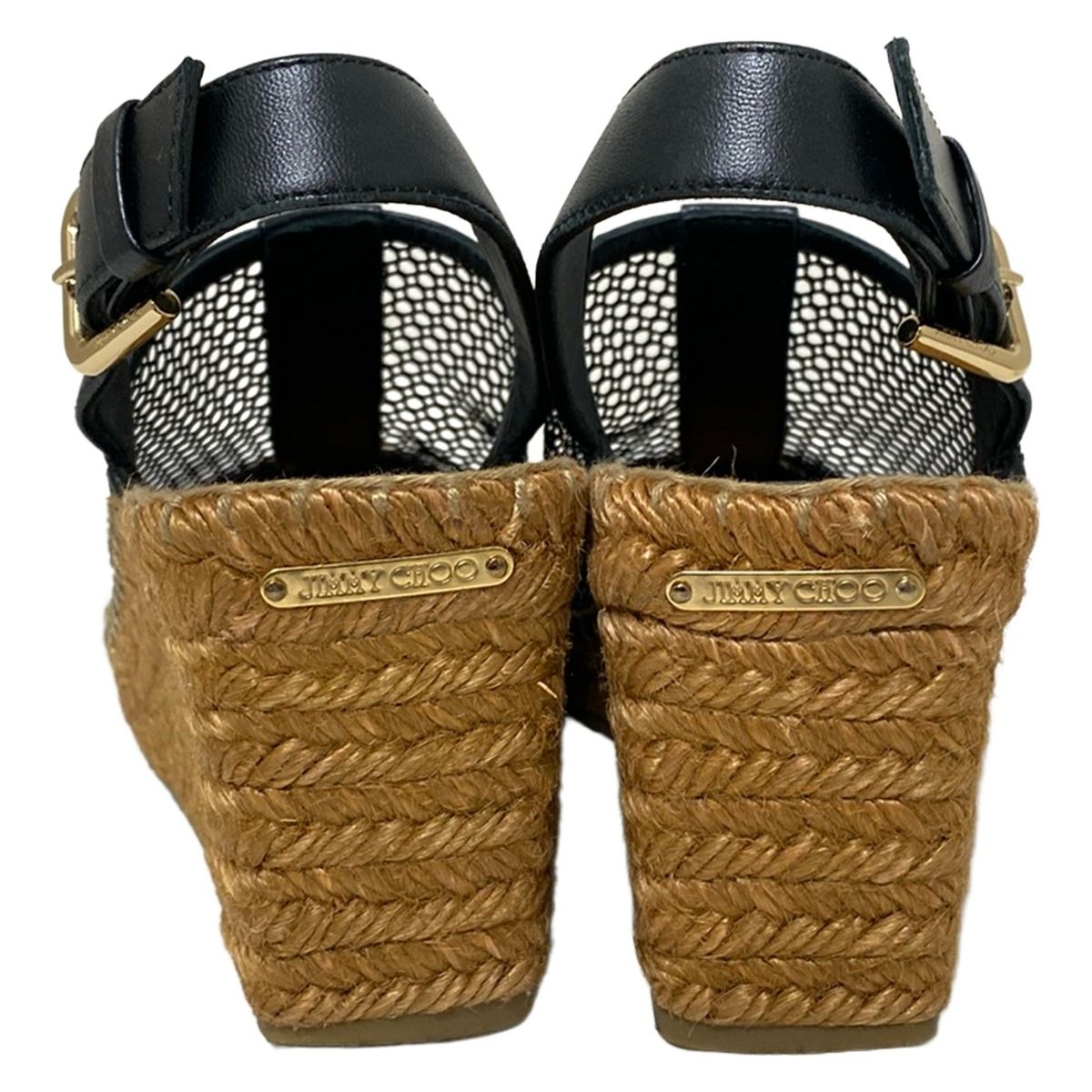  JIMMY CHOO ジミーチュウ サンダル 35 レディース - 黒 ウェッジソール メッシュ レザー サンダル サンダル ミュール