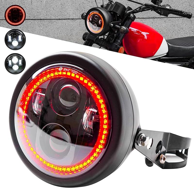 Motikvans 5.75インチ led バイク 丸目ヘッドライト汎用シェル付き