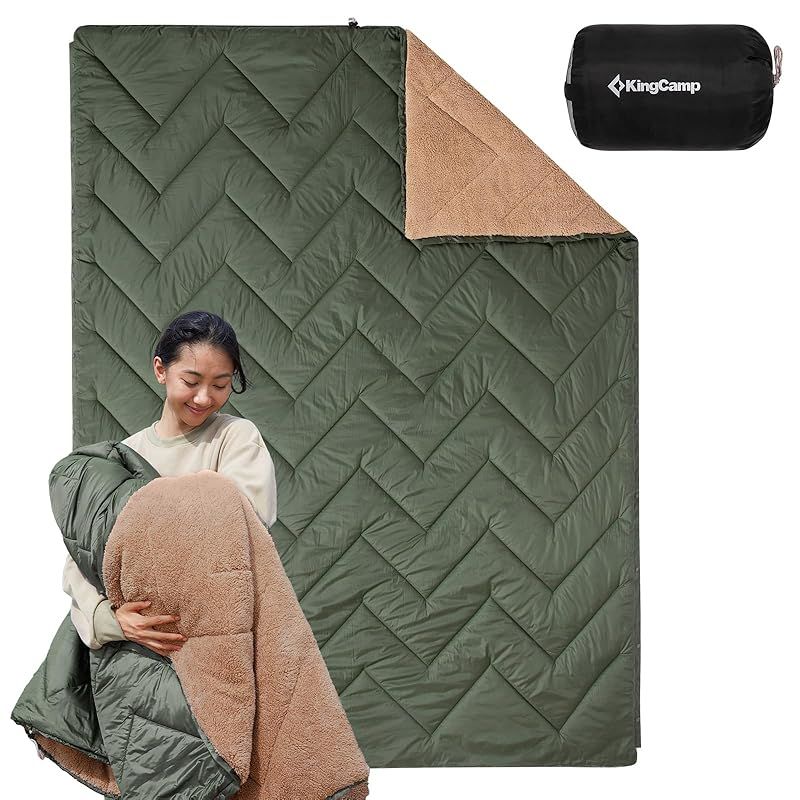 彡KingCamp ブランケット キャンプ フリース マルチブランケット 寝袋変形 大判 防寒 保温 軽量 コンパクト 車中泊 防災 アウトドア カーキ オリーブ 0