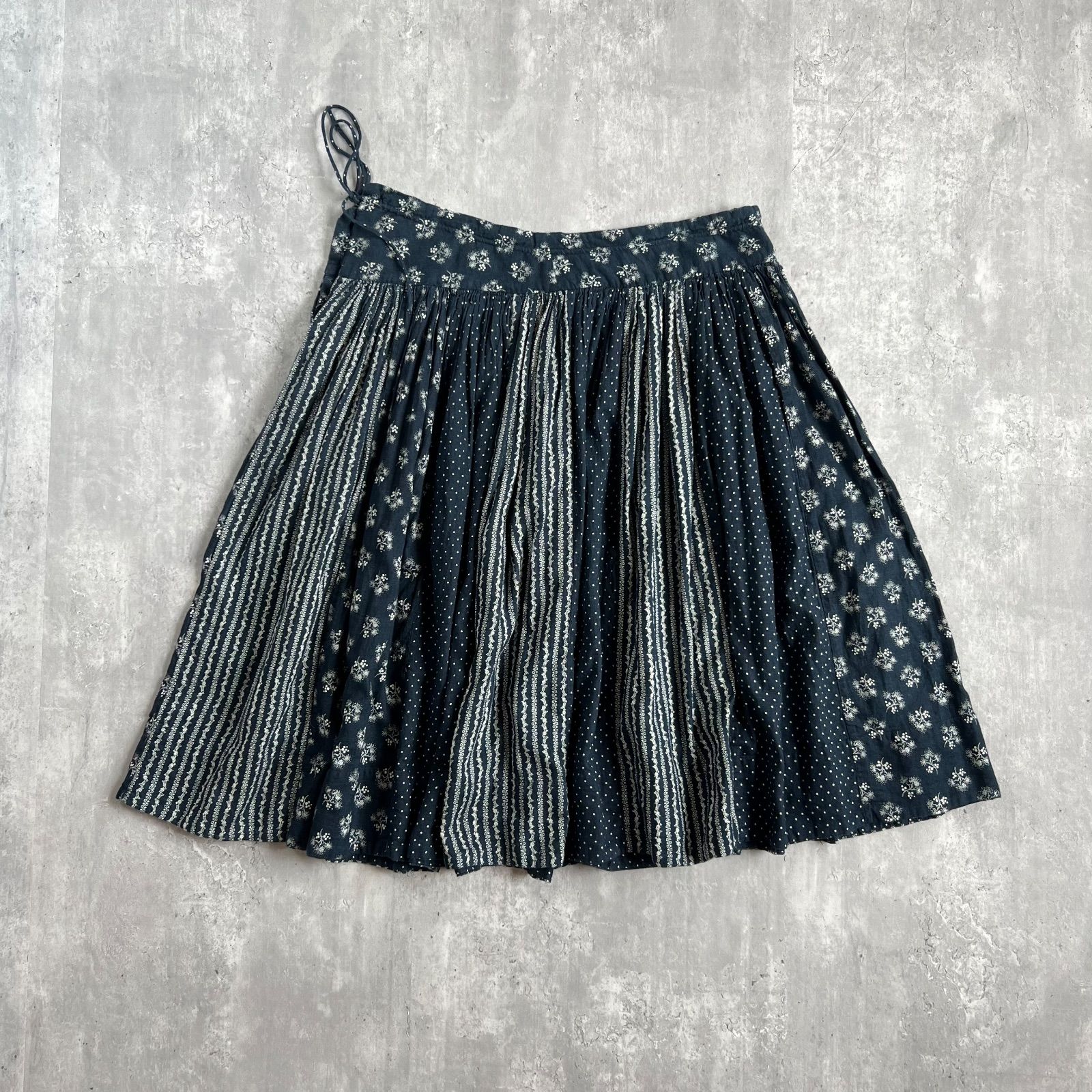 45r インディゴ染め　綿麻ギャザースカート 45R / フォーティファイブアール YUKI COTTON インディゴ染 パッチ